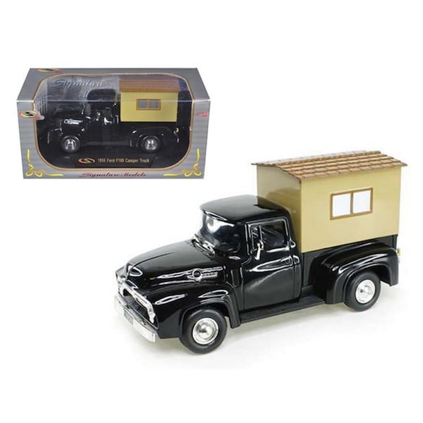 Signature Models 1956 Ford F-100 Pickup Truck Black with Camper 1-32 Diecast Model Car 32395BK - main
